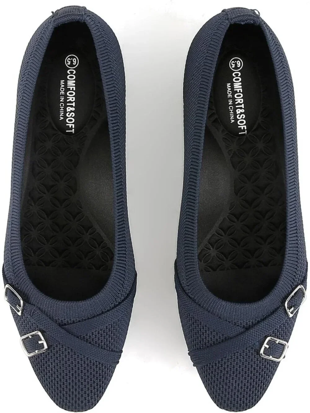 Women's Navy Blue Ballet Flats Dress Work Business Casual Buckle Comfort Shoes